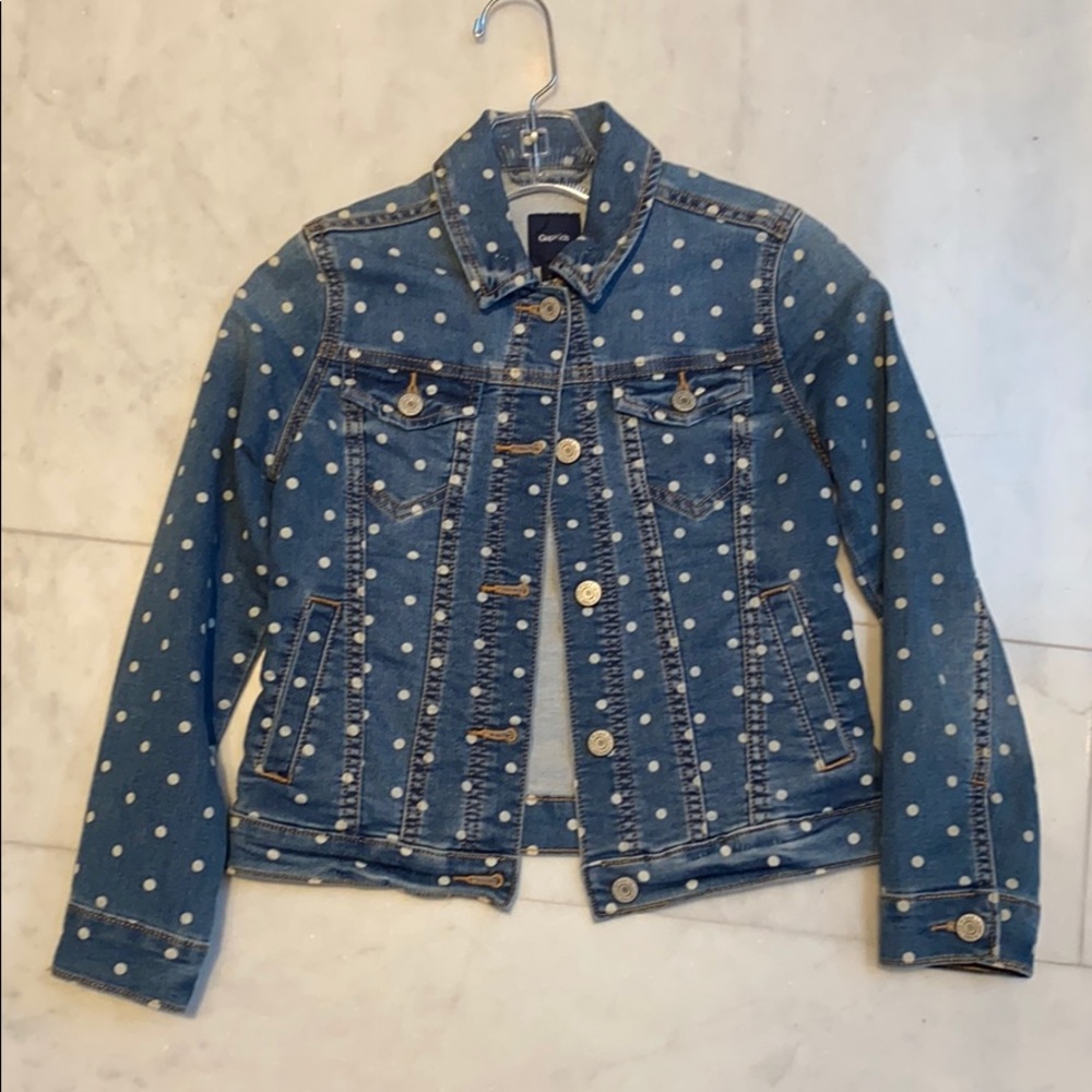 GAP KIDS white polka dot jean jacket size M